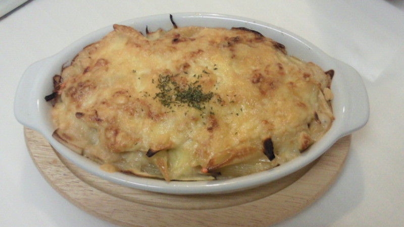 ゴボウと高野豆腐のペンネグラタン