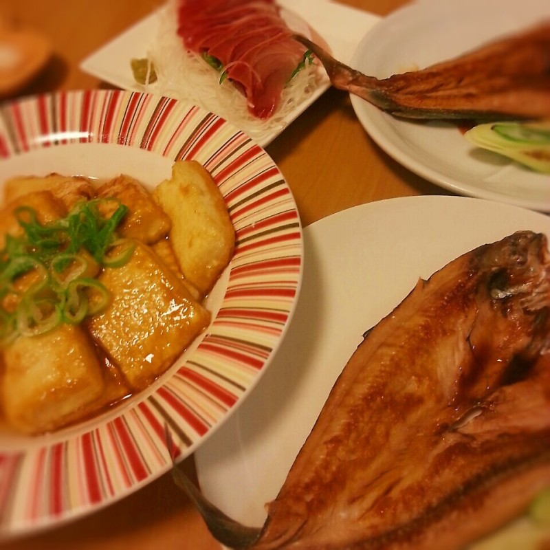 アジの開き&揚げ出し豆腐&お刺身