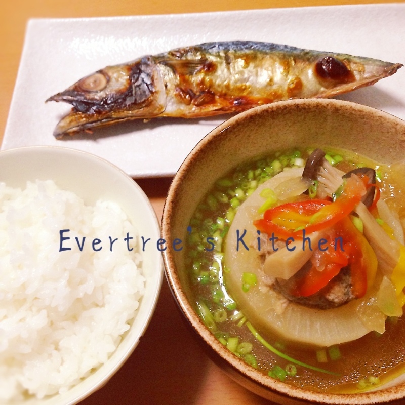 大根の肉詰めスープ＆サバの開き