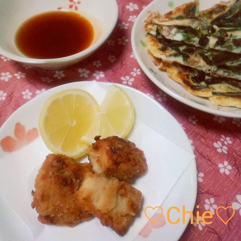 チヂミとサバの竜田揚げ